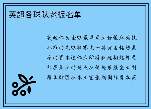英超各球队老板名单